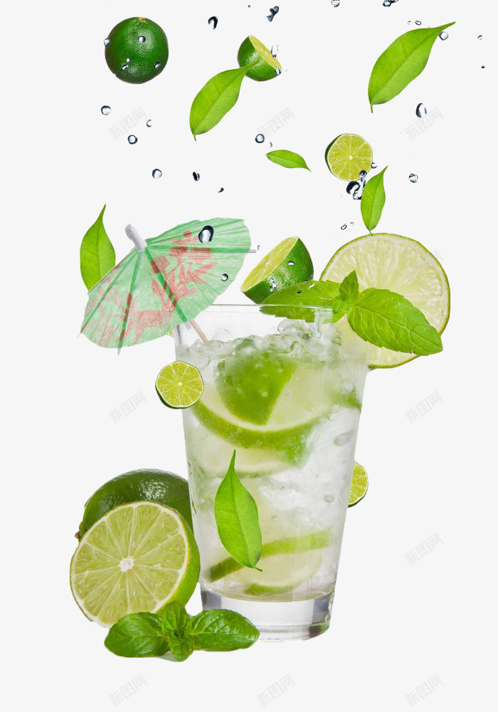 漂浮的柠檬水果冰饮png免抠素材_新图网 https://ixintu.com 冰块 柠乐 柠檬 水果薄荷 漂浮 装饰小伞 透明 青柠 饮料