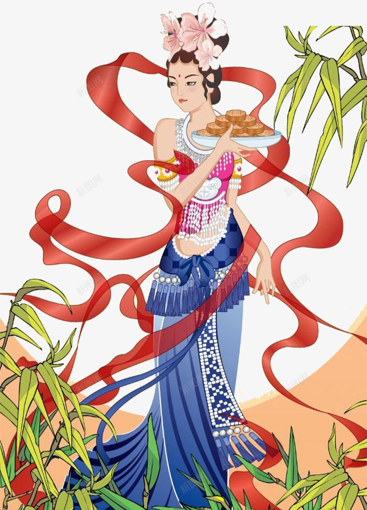 唯美时刻png免抠素材_新图网 https://ixintu.com 唐朝胖美人 女人 梦回唐朝 竹子 绘画 飞天
