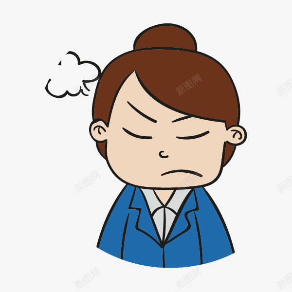 生气的女人png免抠素材_新图网 https://ixintu.com 卡通 噘嘴的 女人 插图 气愤的 白领 蓝色的