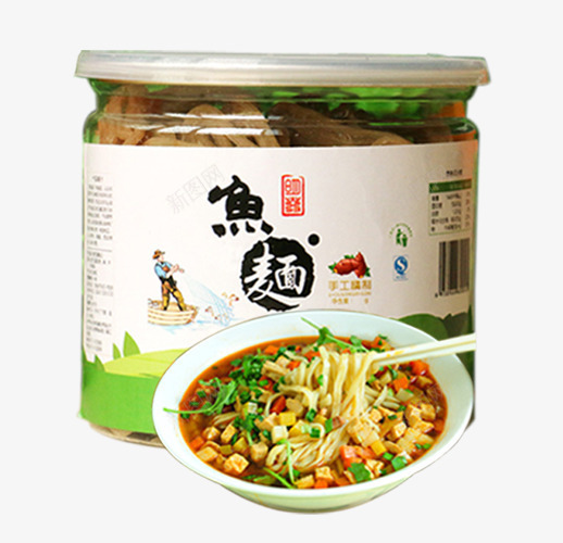 一碗手工鱼面png免抠素材_新图网 https://ixintu.com 主食 产品实物 包装 塑料包装 小方块 白碗 蔬菜 面条 鱼面