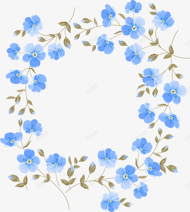 蓝色美丽花圈png免抠素材_新图网 https://ixintu.com 植物 清新 简约 美丽 美图边框 花圈 花藤 蓝色 边框纹理