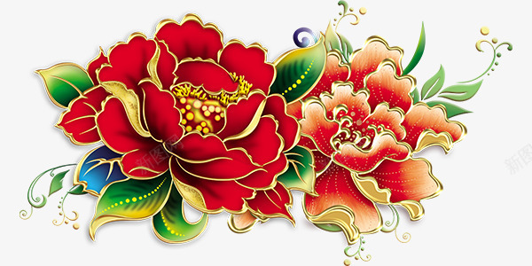 装饰的牡丹花psd免抠素材_新图网 https://ixintu.com 新年 牡丹 节日元素 花 装饰