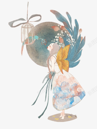 插画png免抠素材_新图网 https://ixintu.com 彩色 插画 月亮 梦幻 鸟笼