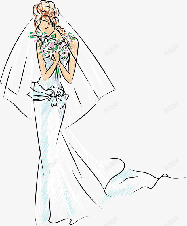 手绘新娘插画png免抠素材_新图网 https://ixintu.com 人物 手绘 新娘 美丽
