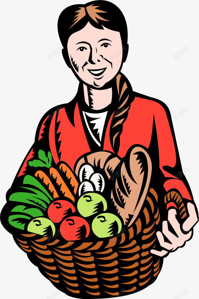 手绘抱食物的女人矢量图ai免抠素材_新图网 https://ixintu.com 农民 女人 手绘 抱食物 矢量图