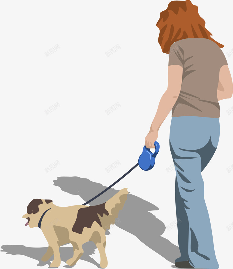 牵着狗的女人插画png免抠素材_新图网 https://ixintu.com 人物插画 女人插画 影子 牵着狗的女人 美丽女人 黄色小狗