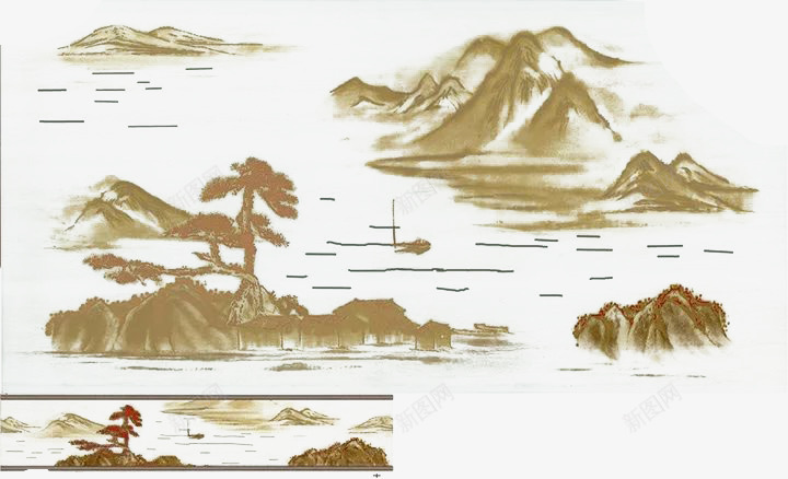 远处美丽的山水画png免抠素材_新图网 https://ixintu.com 壮观 松树 绿水 青山