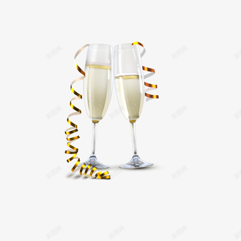 庆祝用的丝带香槟杯png免抠素材_新图网 https://ixintu.com 丝带 玻璃杯 香槟