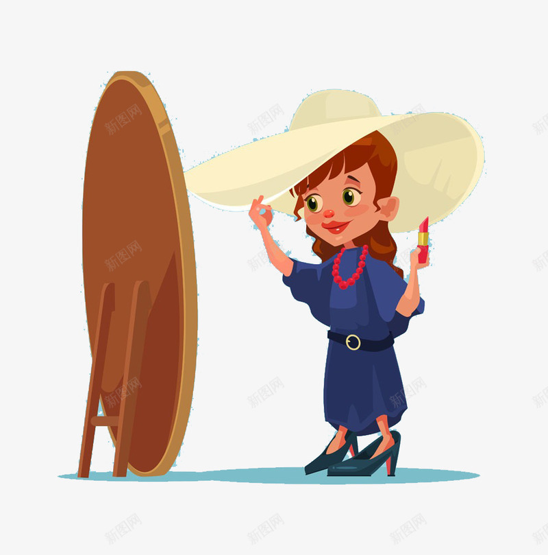 照镜子的女人png免抠素材_新图网 https://ixintu.com 卡通 女人 帽子 镜子