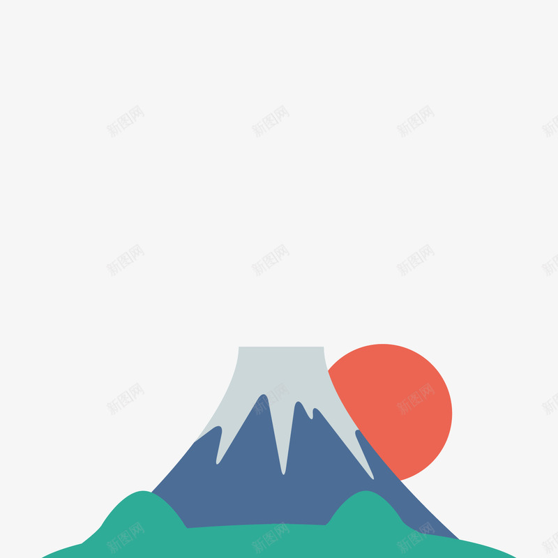 蓝色火山矢量图ai免抠素材_新图网 https://ixintu.com 太阳 扁平化 景象 火山 火山手绘 矢量图 红色 自然 蓝色