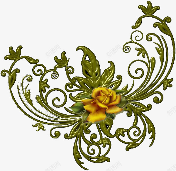 黄色鲜花对称花藤png免抠素材_新图网 https://ixintu.com 花朵 花纹 花藤 藤蔓 鲜花