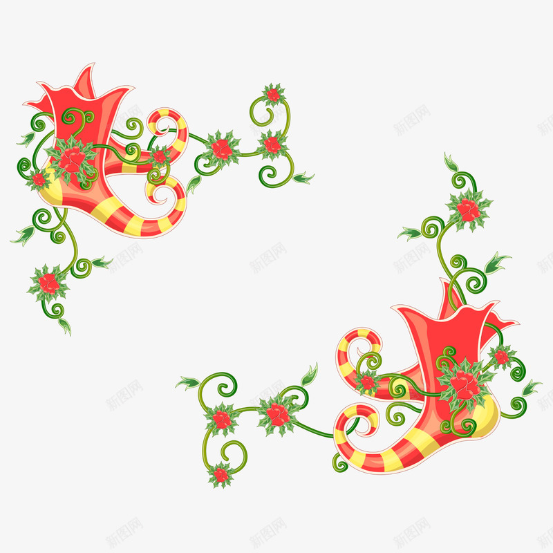 圣诞节靴子边框png免抠素材_新图网 https://ixintu.com 圣诞节 花藤 边框 靴子
