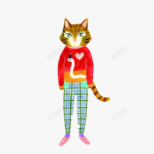 猫人物铅笔彩铅画png免抠素材_新图网 https://ixintu.com 彩铅画 猫 站立 色彩c