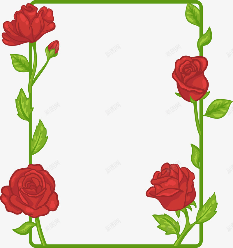 红玫瑰花藤边框png免抠素材_新图网 https://ixintu.com 玫瑰花藤 简约装饰框 红玫瑰 红玫瑰边框