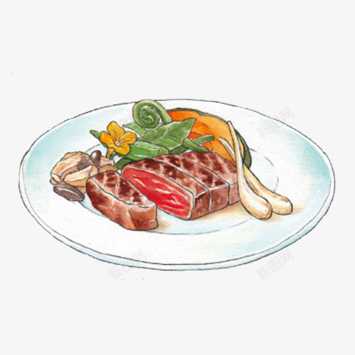 烤羊排手绘画片psd免抠素材_新图网 https://ixintu.com 手绘美食 烤肉 羊排 薄荷叶 西餐