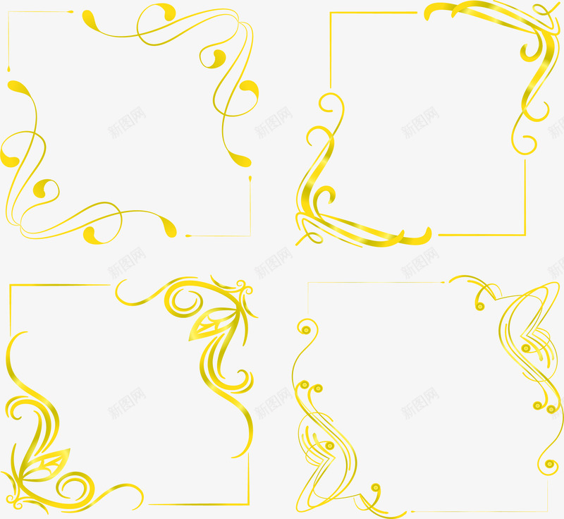 四种黄色欧式花纹边框png免抠素材_新图网 https://ixintu.com 复古边框 欧式花纹 欧式花藤 黄色边框