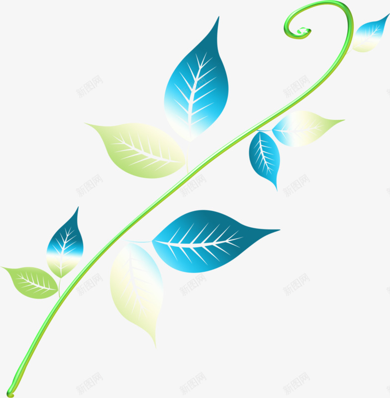 手绘蓝色花枝png免抠素材_新图网 https://ixintu.com 手绘 树叶 植物 花叶 藤条