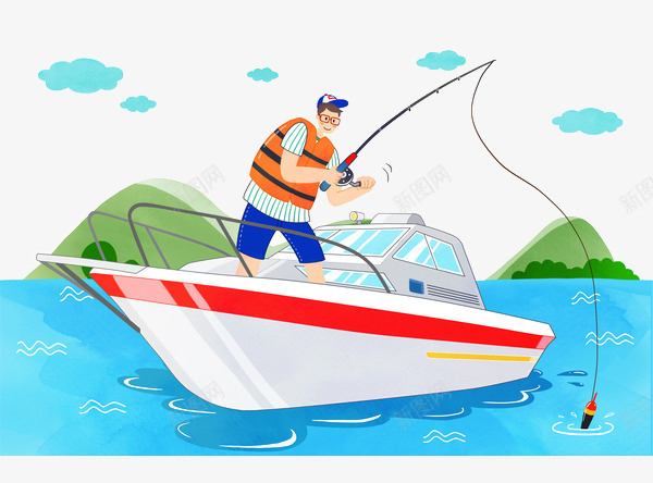 海上游艇图png免抠素材_新图网 https://ixintu.com 手绘 海洋 游艇 钓鱼