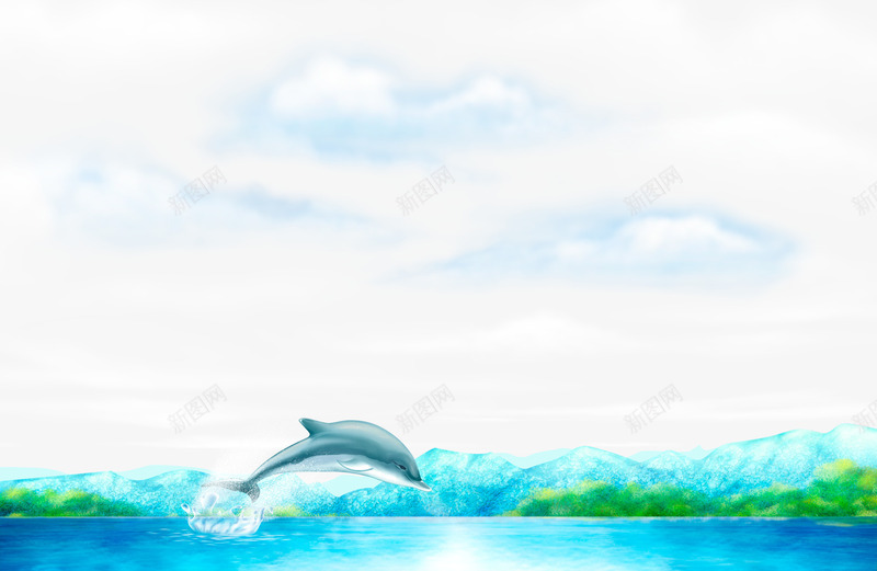 蓝色海洋上跳跃的海豚png免抠素材_新图网 https://ixintu.com 卡通海豚 蓝色海洋 跳跃