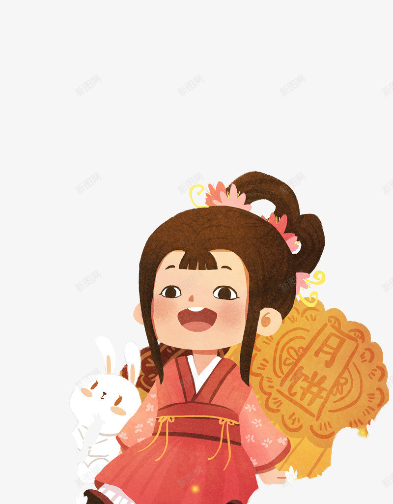 中秋主题手绘卡通古装女孩月饼png免抠素材_新图网 https://ixintu.com 中秋主题 卡通 古装女孩 手绘 月饼 玉兔