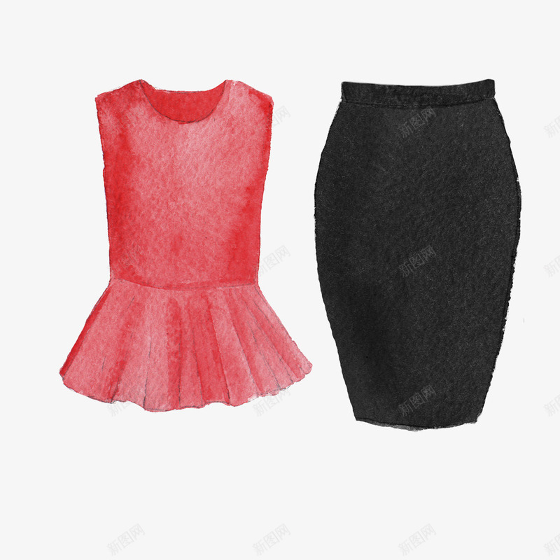 手绘红色上衣黑色裙子png免抠素材_新图网 https://ixintu.com 上衣 印花 女士服装 女装 广告设计 服装 服装设计 红色上衣 绣花 绣花图片 设计 黑色裙子
