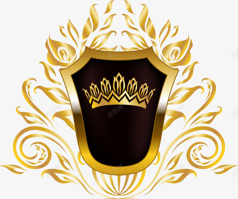 金色花纹盾牌标签png免抠素材_新图网 https://ixintu.com 标签 皇冠盾牌 盾牌 金色花纹 高档