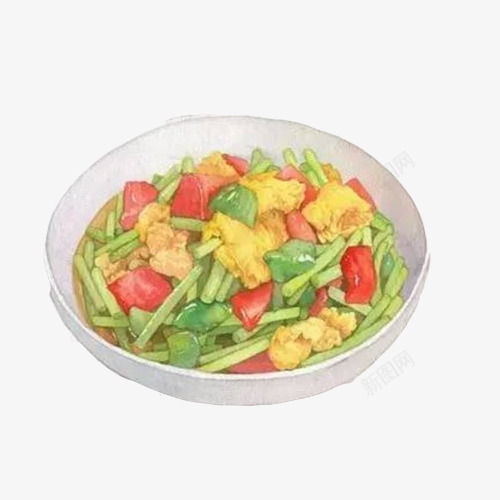 蒜苗炒鸡蛋手绘画片png免抠素材_新图网 https://ixintu.com 手绘美食 炒菜 红辣椒 蒜苗 鸡蛋