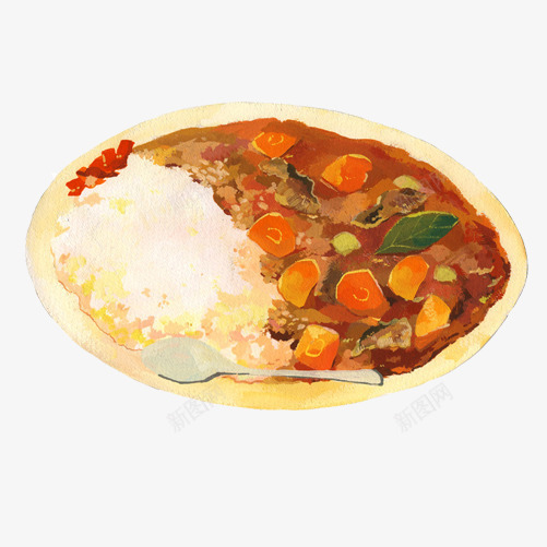 土豆咖喱盖饭手绘画片psd免抠素材_新图网 https://ixintu.com 土豆咖喱 手绘美食 盖饭 色彩画