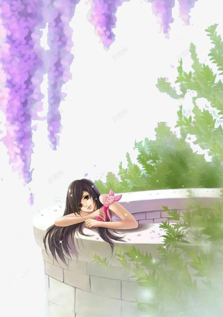 紫藤花下的少女png免抠素材_新图网 https://ixintu.com 少女 手绘紫藤 手绘紫藤花 手绘色彩 景色 紫藤花 藤萝