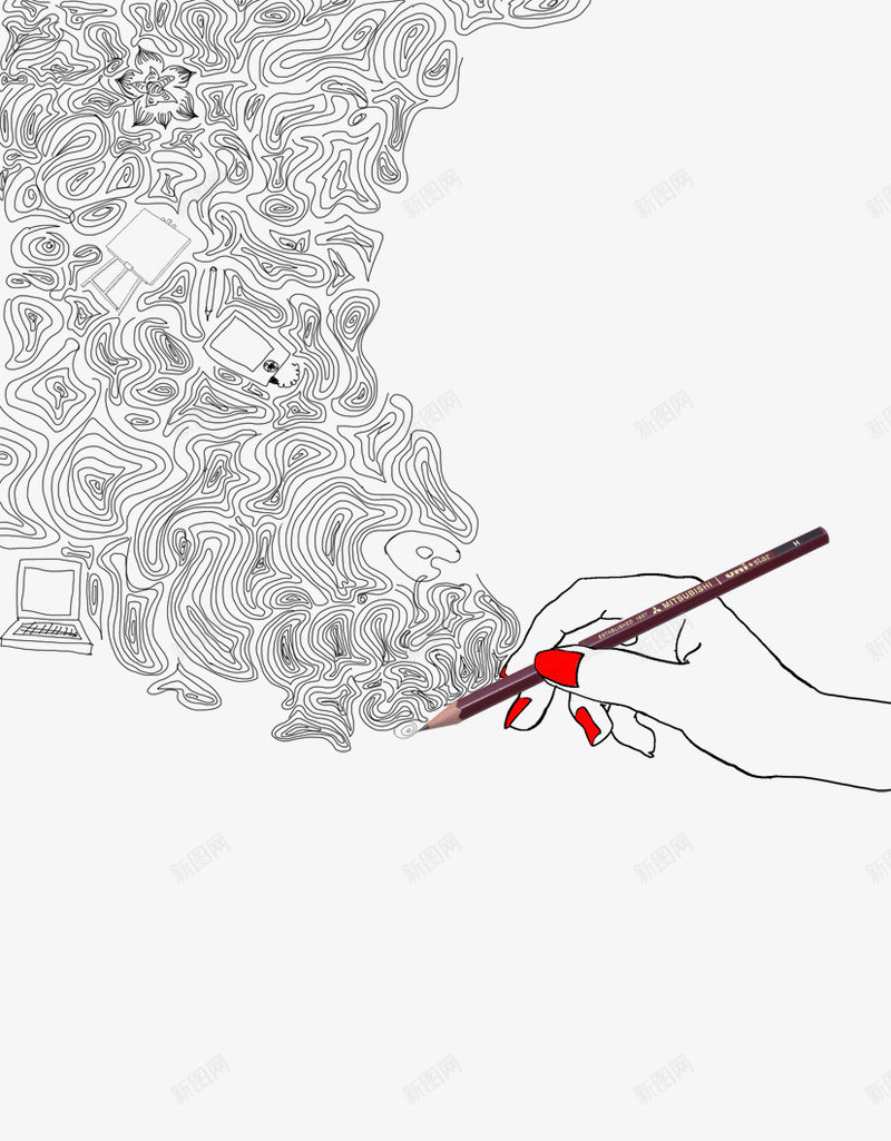 绘画现代风psd免抠素材_新图网 https://ixintu.com 手 绘画 绘画铅笔PS笔刷 美术 铅笔