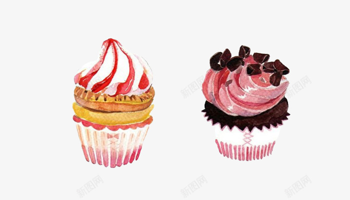 卡通杯子蛋糕上的食物png免抠素材_新图网 https://ixintu.com 卡通 奶油 巧克力块 插画 杯子 杯子蛋糕 甜品 绘画 酱汁 面包 食物