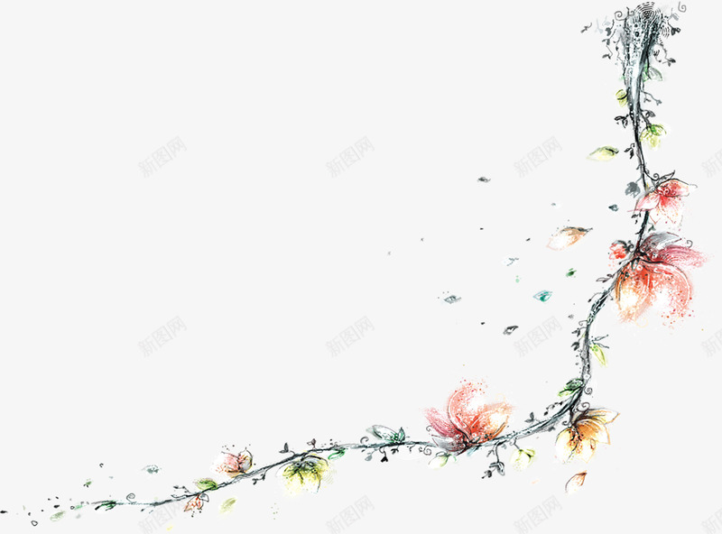 夏日手绘效果花朵绿藤png免抠素材_新图网 https://ixintu.com 夏日 效果 花朵
