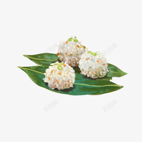 糯米肉丸手绘画片png免抠素材_新图网 https://ixintu.com 丸子 糯米丸 糯米肉丸 绿叶 美味 色彩画