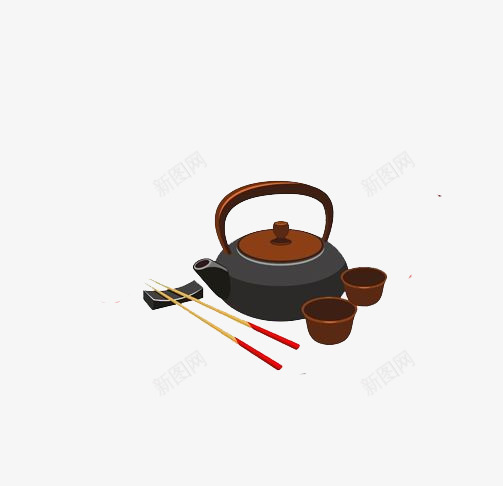 手绘茶具png免抠素材_新图网 https://ixintu.com 手绘画 矢量装饰 茶具 茶壶 装饰