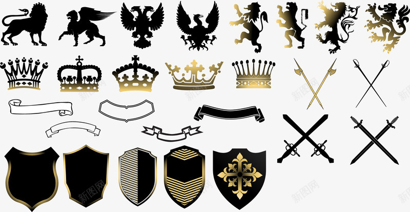 武器矢量图eps免抠素材_新图网 https://ixintu.com 免费矢量下载 勋章 插画 武器 武器库 皇冠 盾牌 矢量图