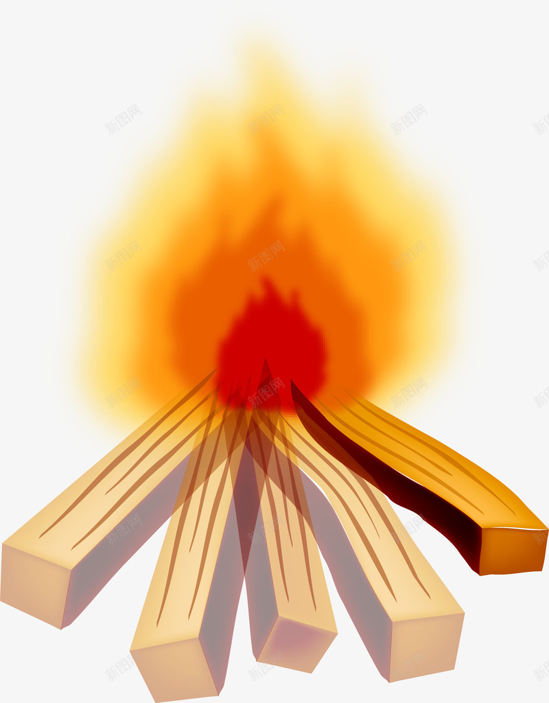手绘黄红色火焰木材png免抠素材_新图网 https://ixintu.com 木材 火焰 红色