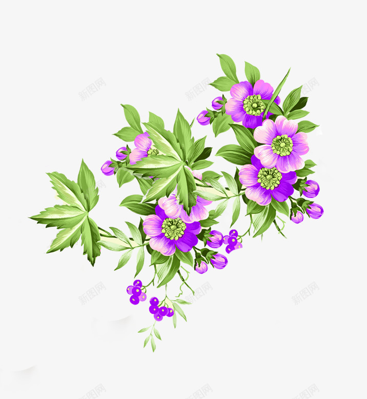 紫色花藤psd免抠素材_新图网 https://ixintu.com 叶子 紫色花藤 花儿 花卉元素