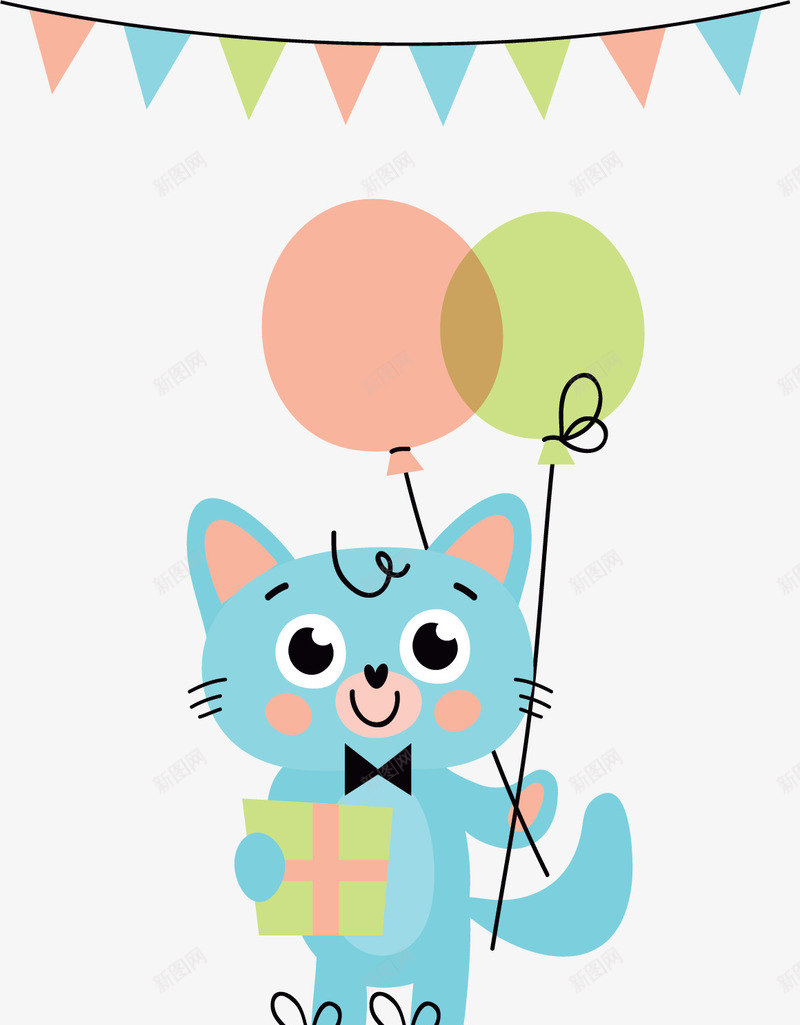 绿色小猫生日贺卡矢量图ai免抠素材_新图网 https://ixintu.com 庆祝生日 生日卡 生日快乐 生日贺卡 矢量png 绿色小猫 矢量图