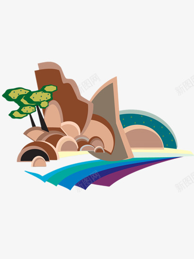 海边小岛png免抠素材_新图网 https://ixintu.com 卡通 印花 椰子树