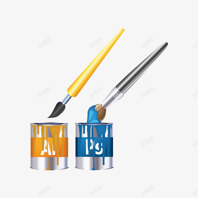 双色油笔油漆油桶png免抠素材_新图网 https://ixintu.com 油桶 油漆 笔刷 蓝色 黄色