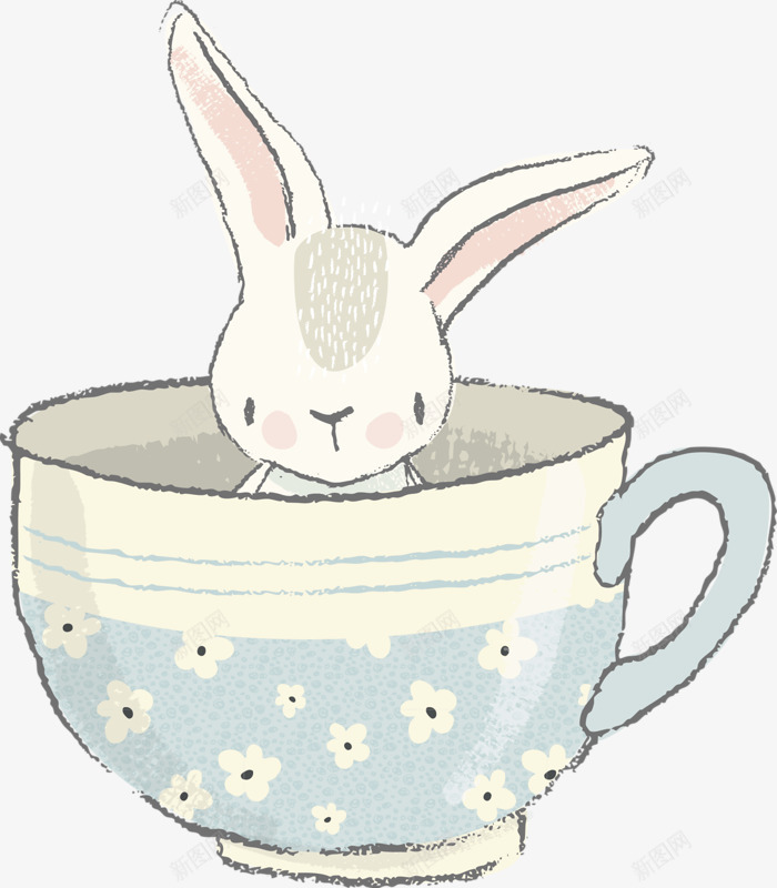 手绘茶杯里的小兔png免抠素材_新图网 https://ixintu.com 印花 小兔 手绘 茶杯 蓝色