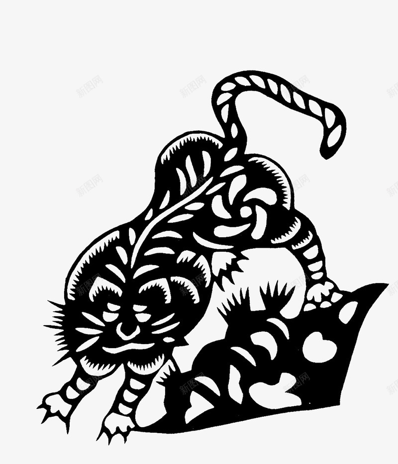 老虎剪纸png免抠素材_新图网 https://ixintu.com 中国风剪纸免抠 传统剪花免抠 剪纸动物免抠 印花装饰图案 纸老虎 纹身图案免抠