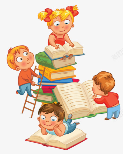 卡通绘画书海中的孩子们png免抠素材_新图网 https://ixintu.com 书海 卡通 孩子 绘画