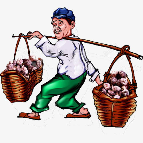 老头挑担子png免抠素材_新图网 https://ixintu.com 卡通绘画老头挑担子 彩铅画 担子 挑夫 挑担子图 挑粮食 篮子 老头子