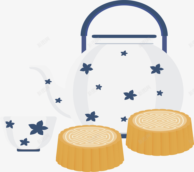 青花瓷茶壶月饼矢量图ai免抠素材_新图网 https://ixintu.com 两块月饼 中秋节 中秋节月饼 月饼 矢量png 青花瓷 矢量图
