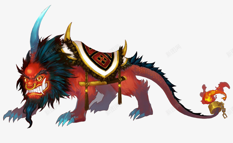 插画年兽案png免抠素材_新图网 https://ixintu.com 凶猛 年兽 火焰 蓝色