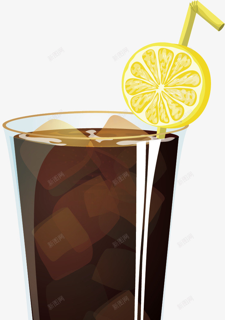 满杯冰镇可乐矢量图ai免抠素材_新图网 https://ixintu.com 冰块 可爱 吸管 夏天 柠檬片 玻璃杯 矢量图