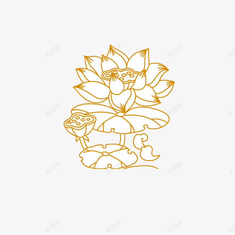 金色吉祥png免抠素材_新图网 https://ixintu.com 旱金莲 旱金莲花卉 淡雅 线描 绘画 荷叶 装饰 金色素材 金莲花
