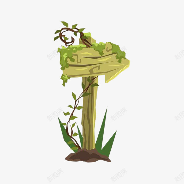 绿色手绘木牌png免抠素材_新图网 https://ixintu.com 手绘指路牌 指引 木牌 标志 牌匾 绿色植物 藤蔓 路标 路标漫画 路牌