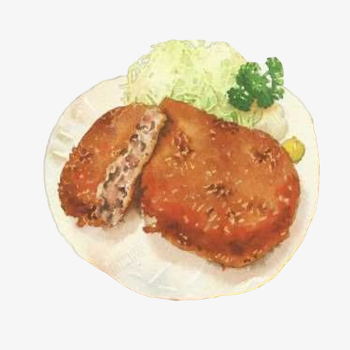 大脸鸡排手绘画片png免抠素材_新图网 https://ixintu.com 咖喱鸡排 手绘美食 炸鸡排 萝卜丝 鸡排